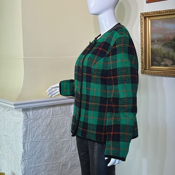 Alexon Double Breasted Tartan Plaid Collarless Jacket Made in Britain - Picture 4 of 13